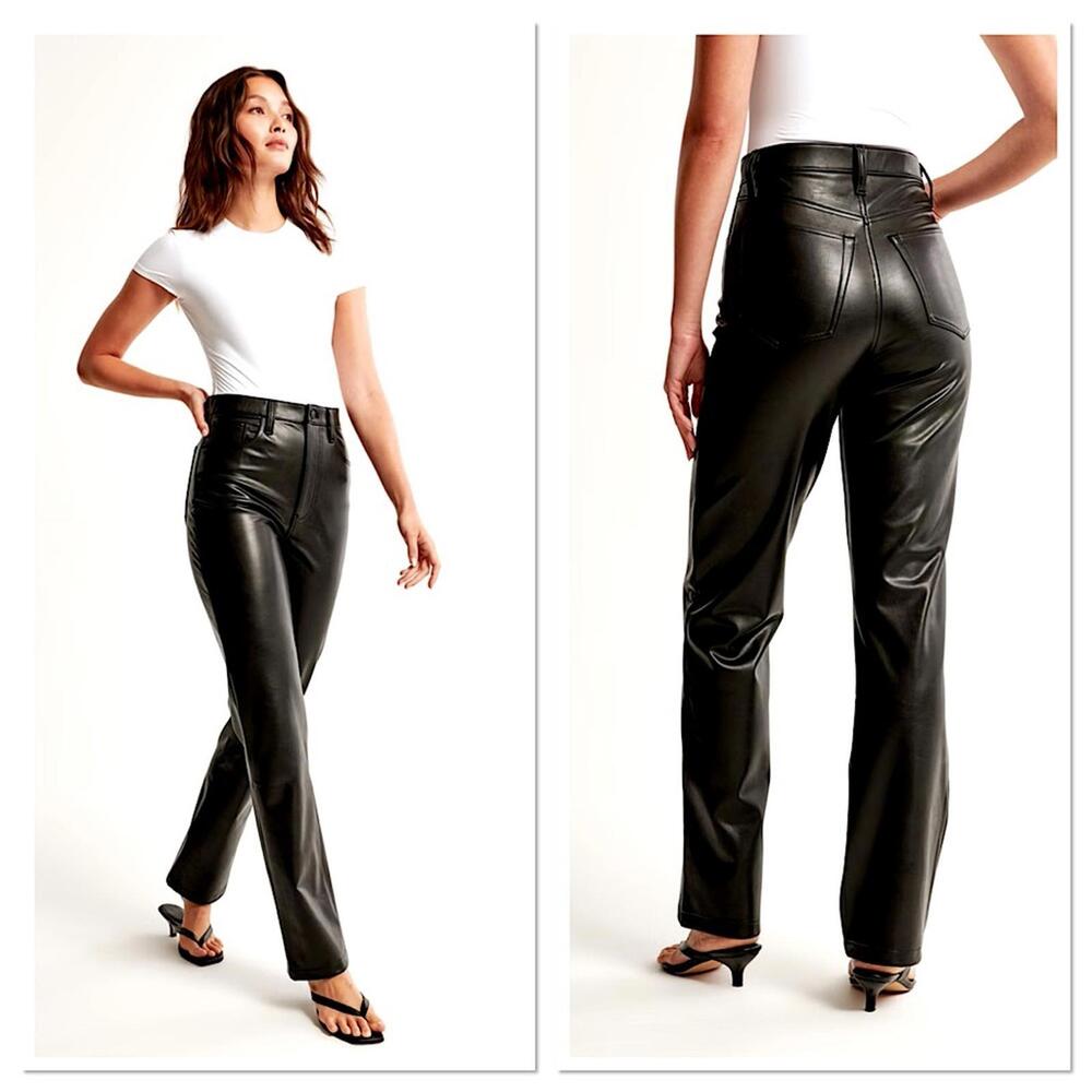 ABERCROMBIE & FITCH Vegan Leather 90s Straight Pant in Black Size 27 / 4 NWOT